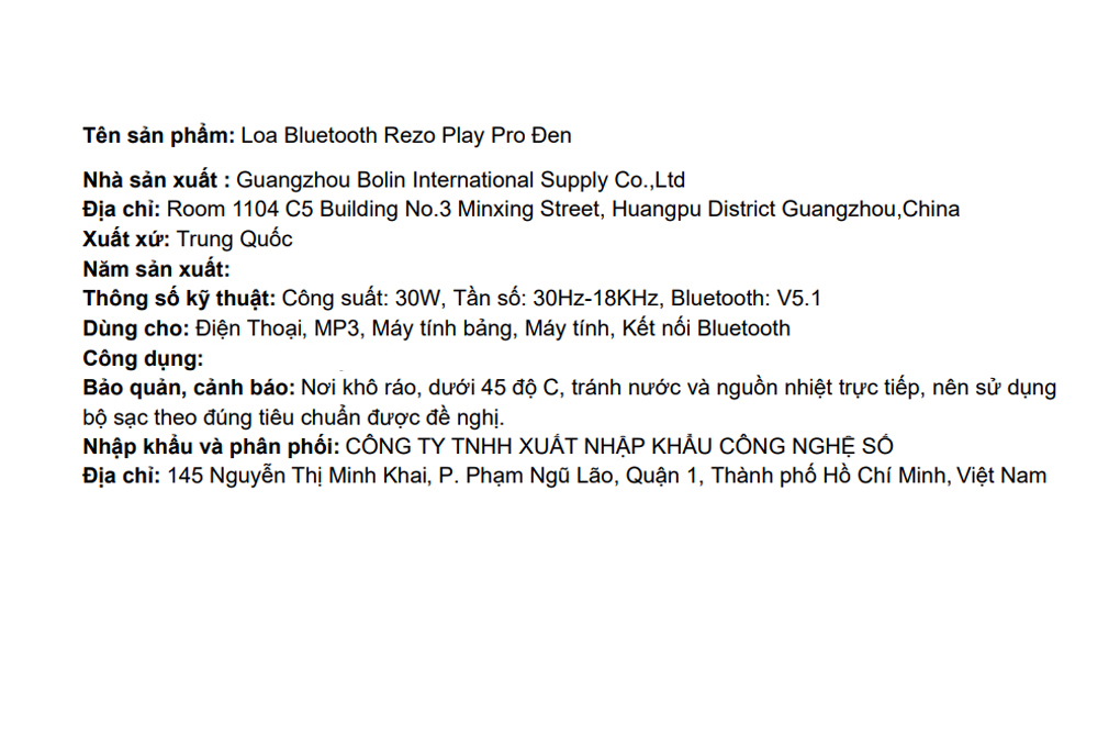 Loa Bluetooth Rezo Play Pro Màu Đen
