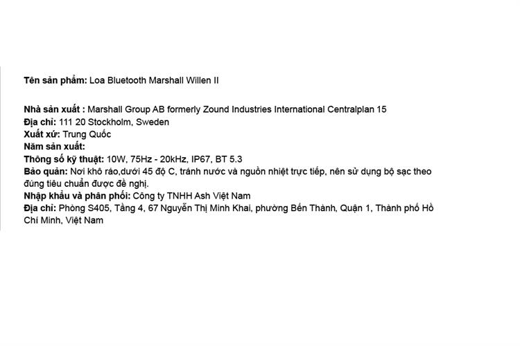 Loa Bluetooth Marshall Willen II Màu Kem