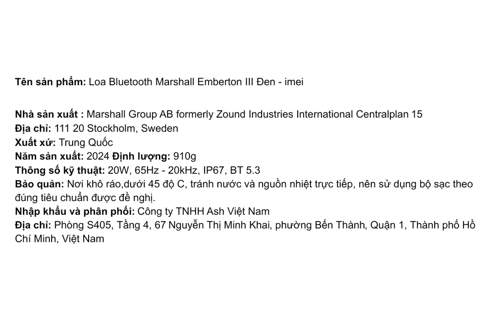 Loa Bluetooth Marshall Emberton III Màu Đen