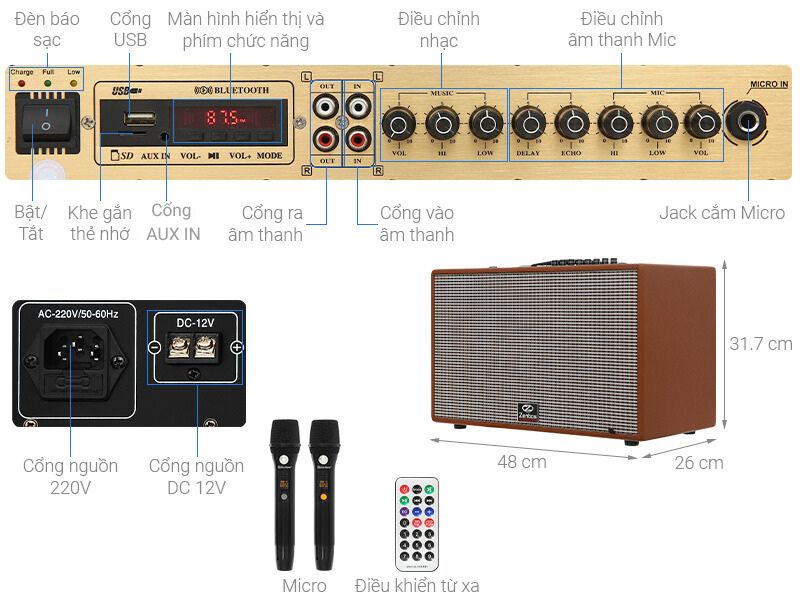 Loa karaoke xách tay Zenbos K-260 350W