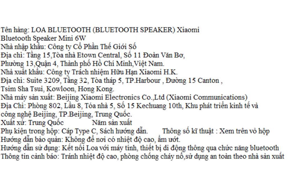 Loa Bluetooth Xiaomi Mini Màu Đen