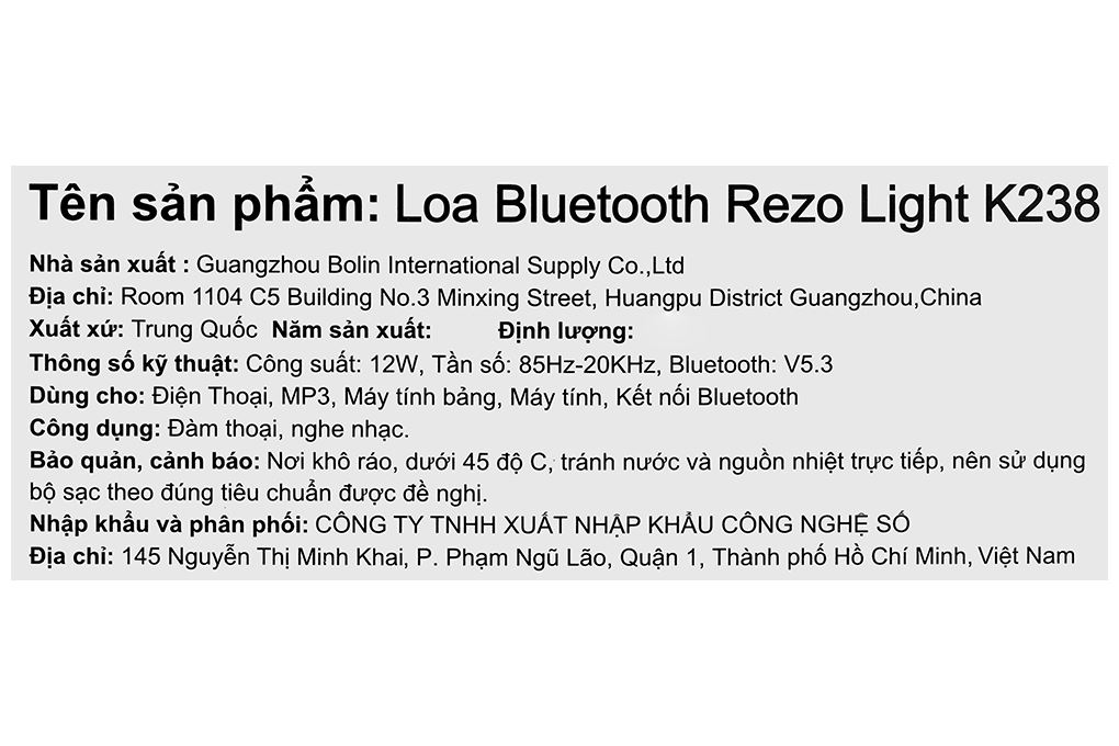 Loa Bluetooth Rezo Light K238 Màu Xanh Dương