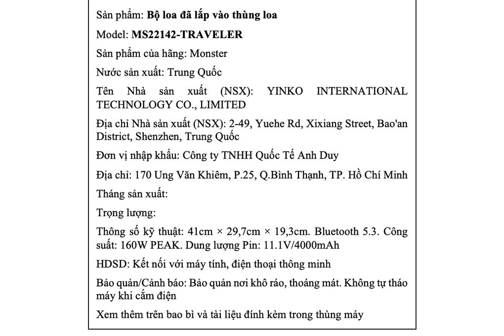 Loa Bluetooth Monster TRAVELER Màu Đen