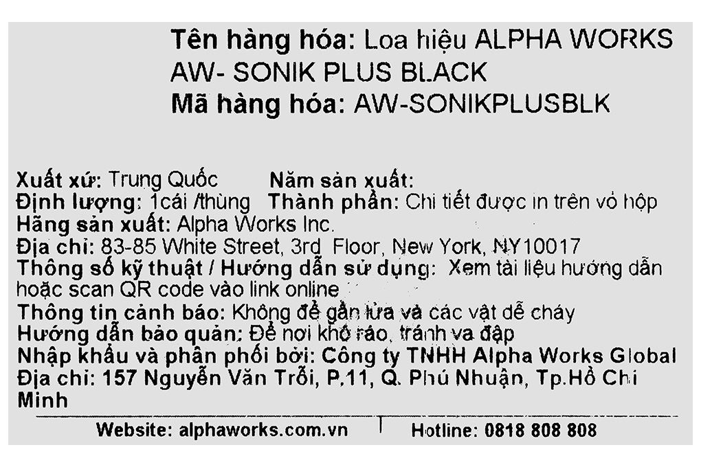 Loa Bluetooth Alpha Works AW- SONIK Plus Màu Đen