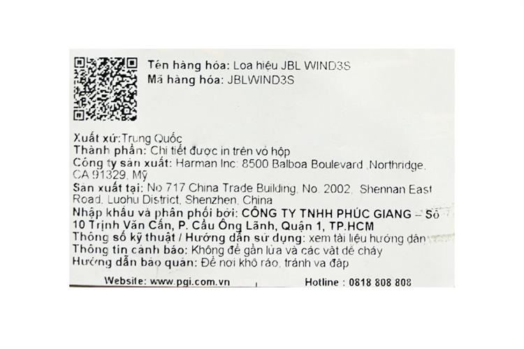 Loa Bluetooth JBL WIND 3S Màu Đen