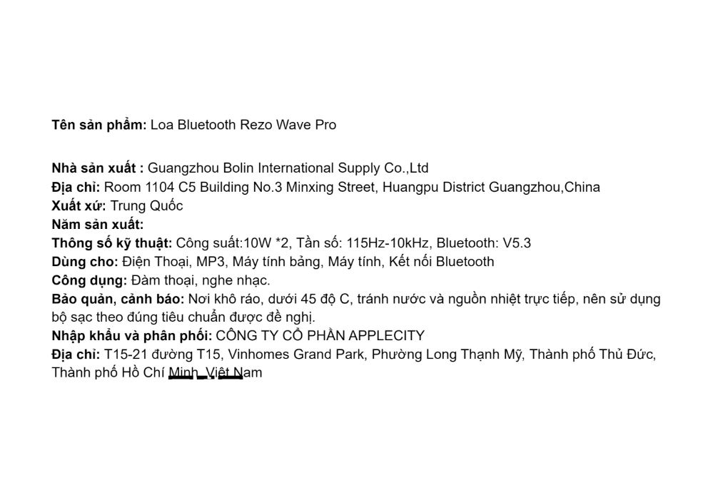 Loa Bluetooth Rezo Wave Pro Màu Đen