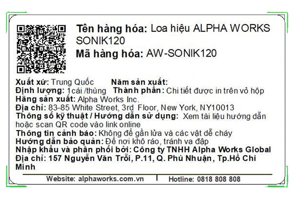 Loa Bluetooth Party Alpha Works Sonik 120 VNE Màu Đen