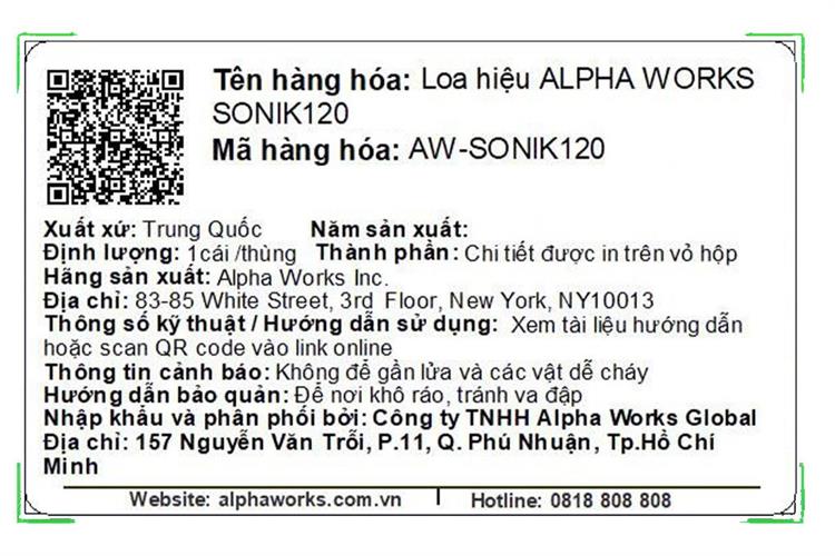 Loa Bluetooth Party Alpha Works Sonik 120 VNE Màu Xám