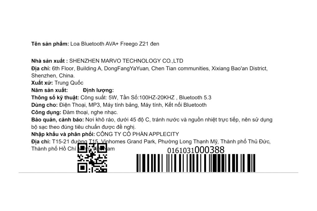 Loa Bluetooth AVA+ Freego Z21 Màu Đen