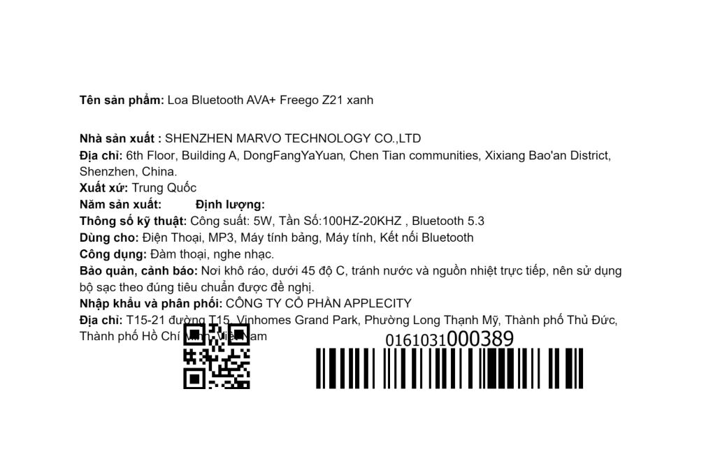Loa Bluetooth AVA+ Freego Z21 Màu Xanh Dương