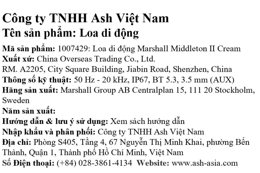 Loa Bluetooth Marshall Middleton II Màu Kem