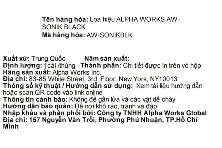 Loa Bluetooth Alpha Works AW- SONIK Màu Đen