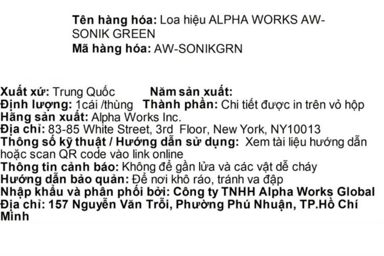 Loa Bluetooth Alpha Works AW- SONIK Màu Xanh dương - Xanh lá