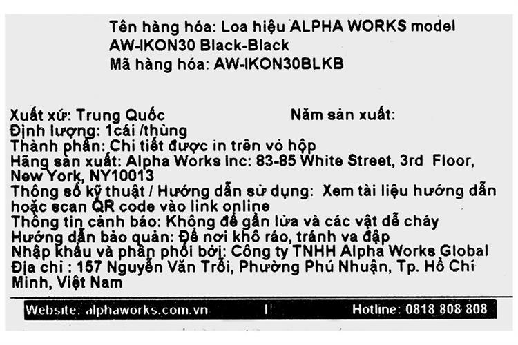 Loa Bluetooth Alpha Works AW-IKON30 Màu Đen