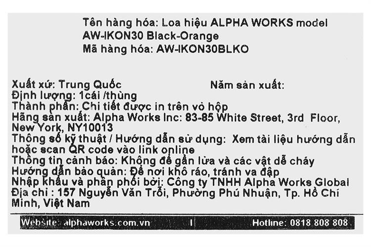 Loa Bluetooth Alpha Works AW-IKON30 Màu Đen - Cam