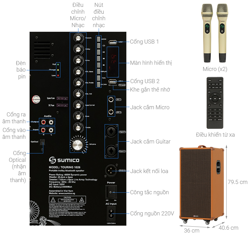 Loa kéo Karaoke Sumico Touring 1026 400W