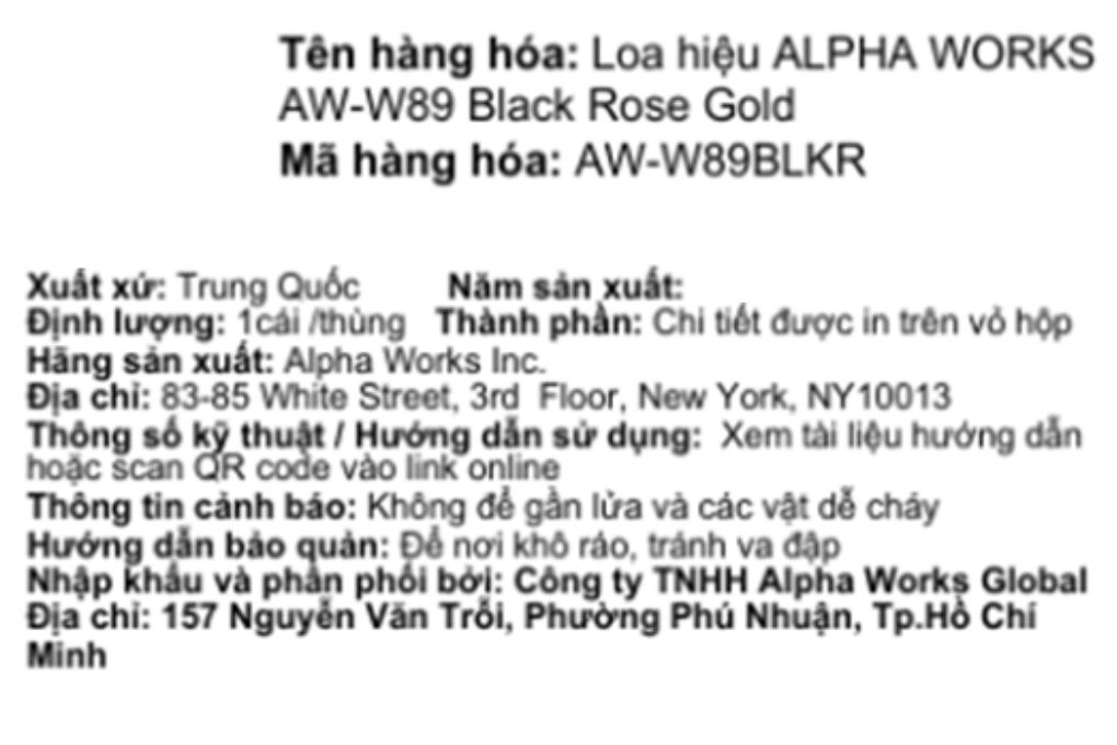 Loa Bluetooth Alpha Works AW-W89 Màu Đen - Vàng