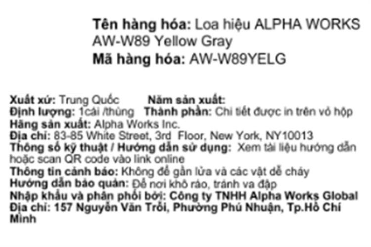 Loa Bluetooth Alpha Works AW-W89 Màu Vàng