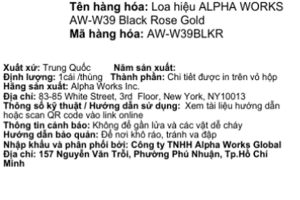Loa Bluetooth Alpha Works AW-W39 Màu Đen - Vàng