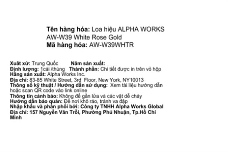 Loa Bluetooth Alpha Works AW-W39 Màu Trắng - Hồng