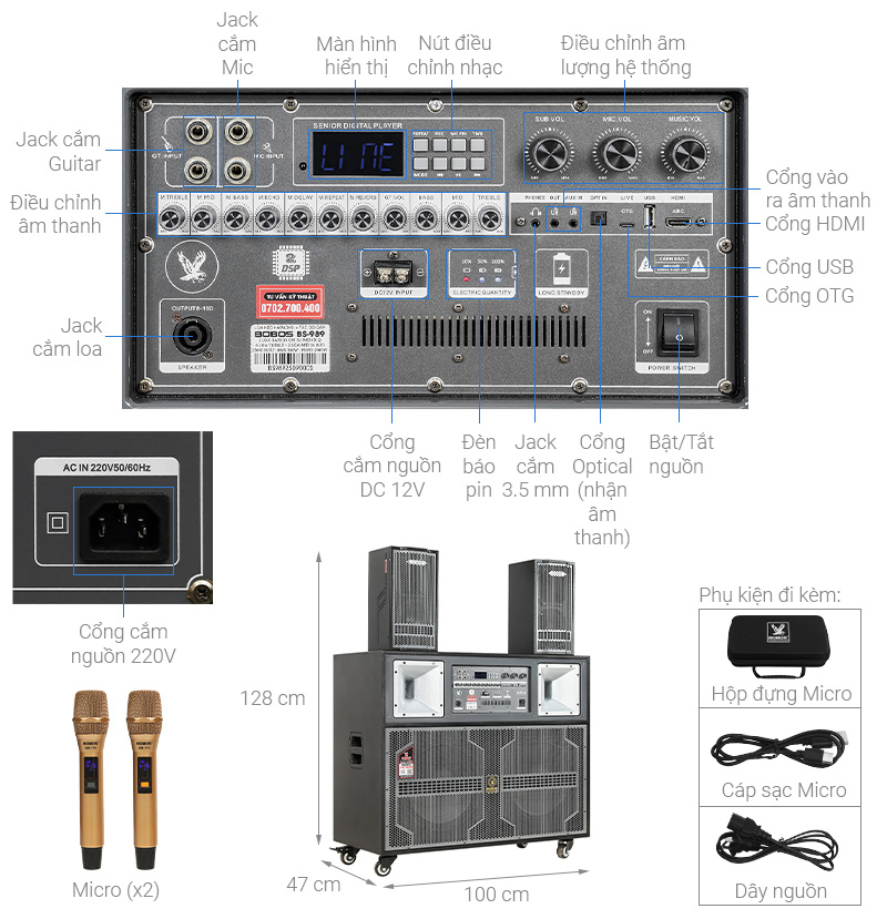 Loa karaoke xách tay BOBOS BS-989 2500W