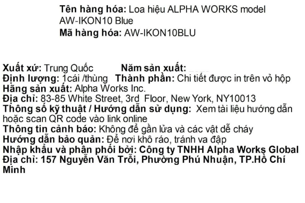 Loa Bluetooth Alpha Works AW-IKON10 Màu Xanh Dương