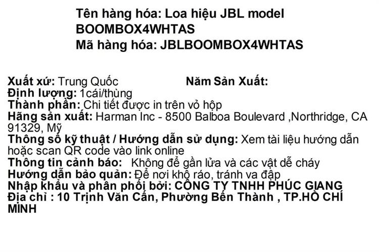 Loa Bluetooth JBL Boombox 4 Màu Trắng