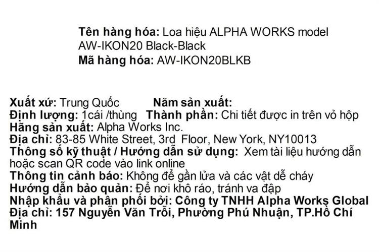 Loa Bluetooth Alpha Works AW-IKON20 Màu Đen