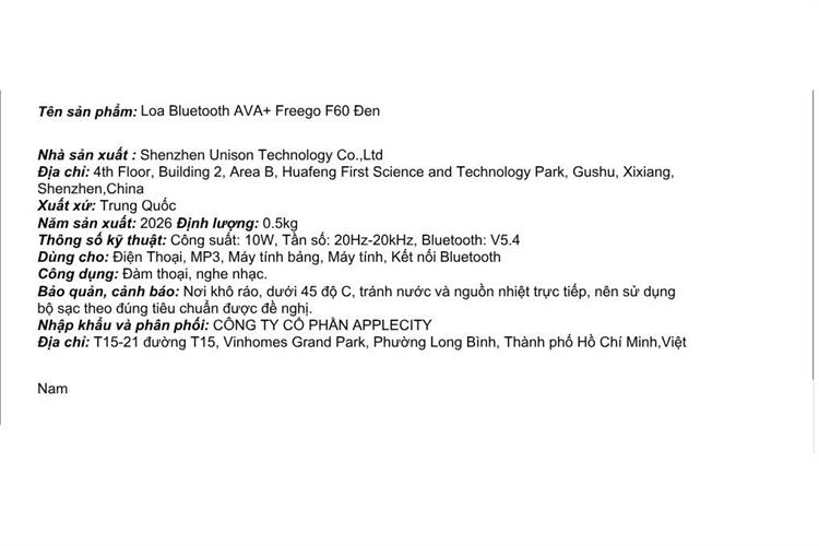 Loa Bluetooth AVA+ Freego F60 Màu Đen