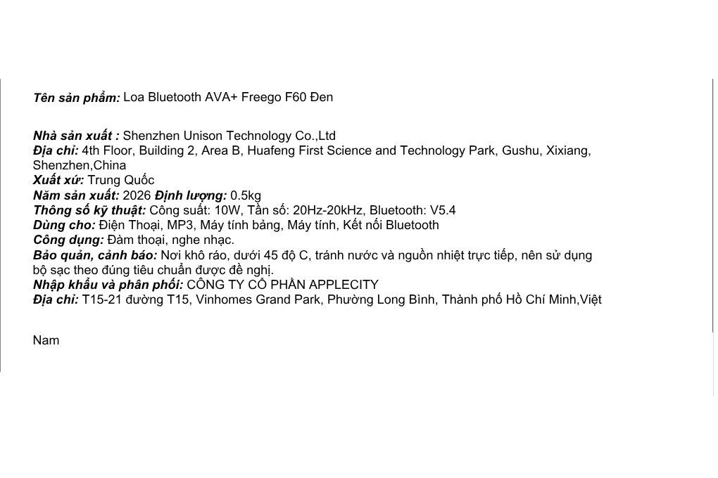 Loa Bluetooth AVA+ Freego F60 Màu Đen