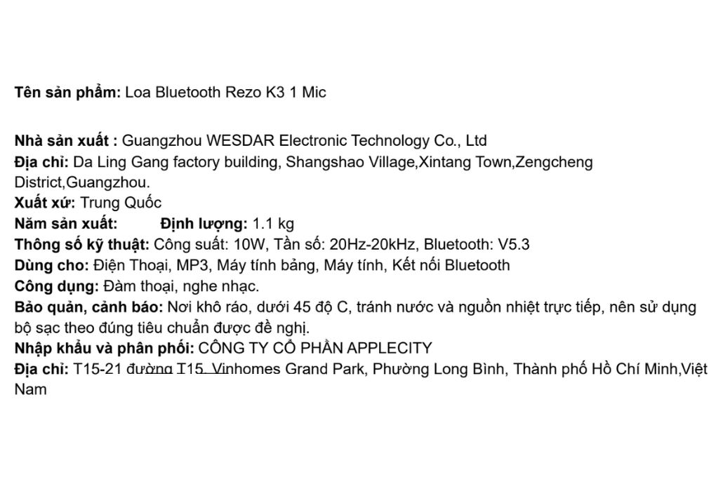 Loa Bluetooth Rezo K3 1 Mic - 17