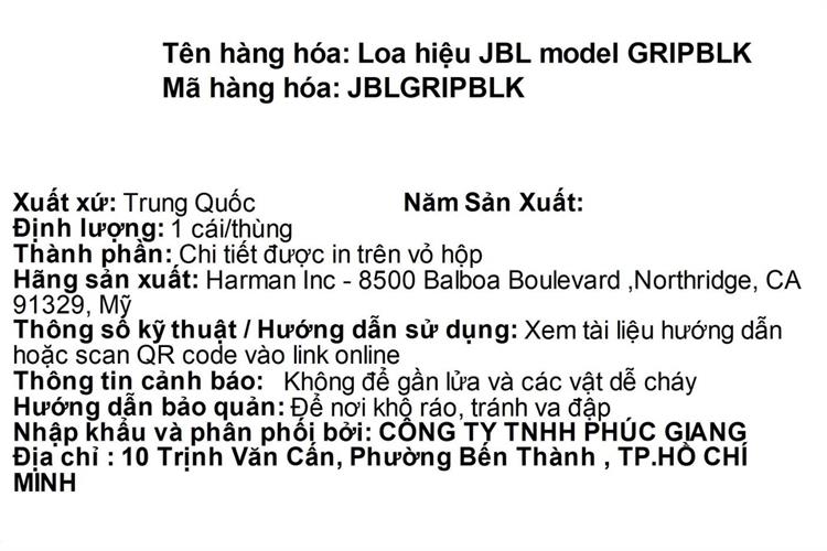 Loa Bluetooth JBL GRIP Màu Đen