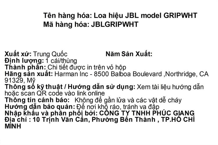 Loa Bluetooth JBL GRIP Màu Trắng