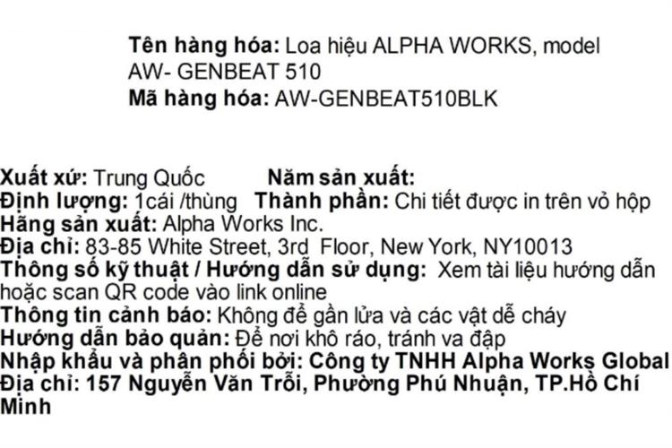 Loa Bluetooth Alpha Works AW-GENBEAT 510 Màu Đen