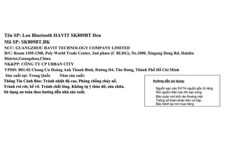 Loa bluetooth Havit SK809BT Màu Đen