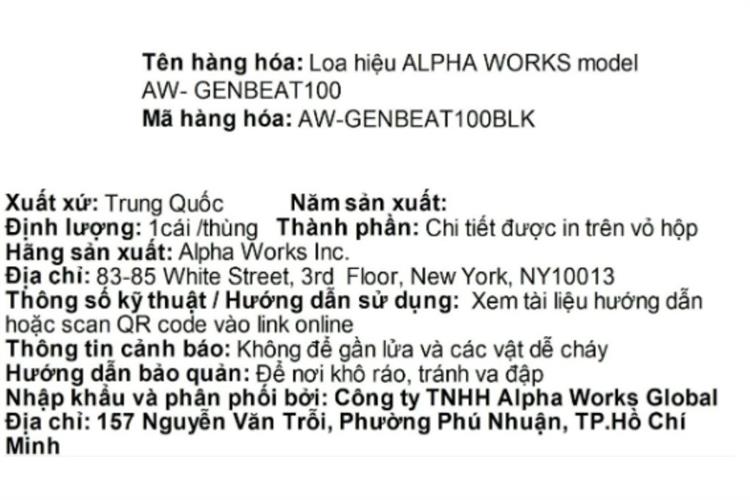Loa Bluetooth Alpha Works AW-GENBEAT 100 Màu Đen