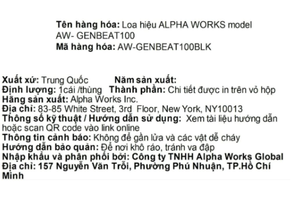 Loa Bluetooth Alpha Works AW-GENBEAT 100 Màu Đen