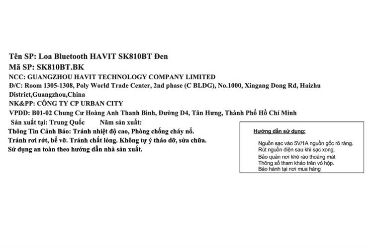 Loa Bluetooth Havit SK810BT Màu Đen