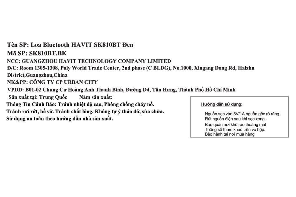 Loa Bluetooth Havit SK810BT Màu Đen