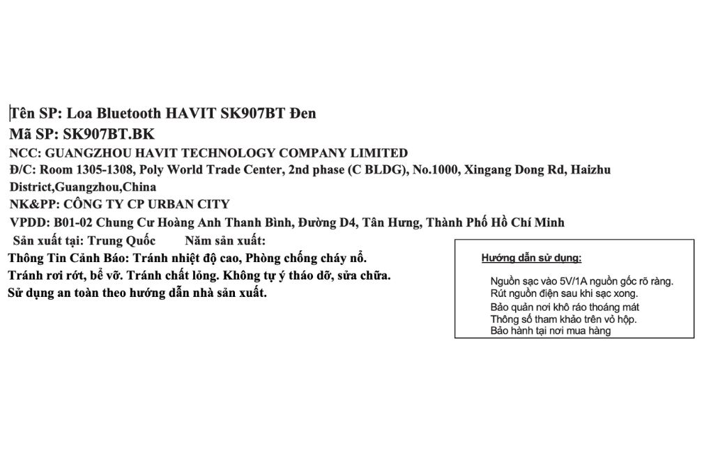 Loa Bluetooth Havit SK907BT Màu Đen