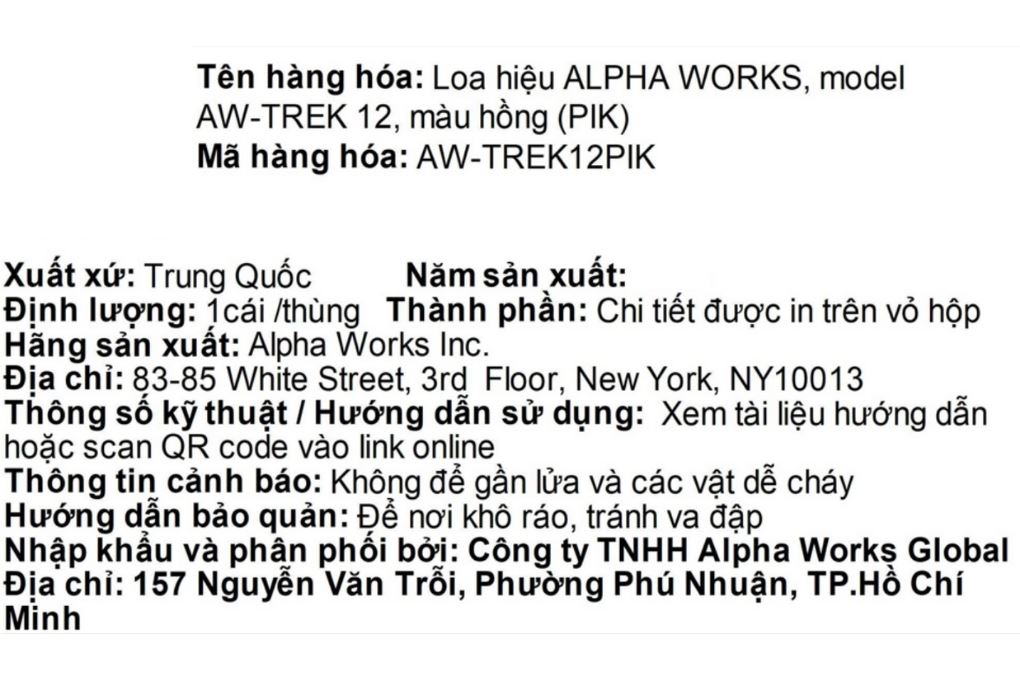 Loa Bluetooth Alpha Works AW-TREK 12 Màu Hồng