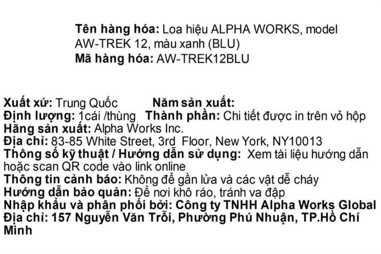 Loa Bluetooth Alpha Works AW-TREK 12 Màu Xanh Dương
