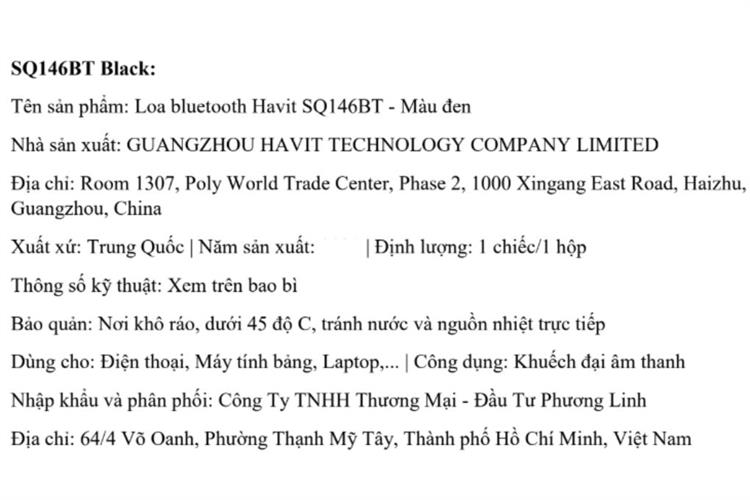 Loa Bluetooth Havit SQ146BT Màu Đen