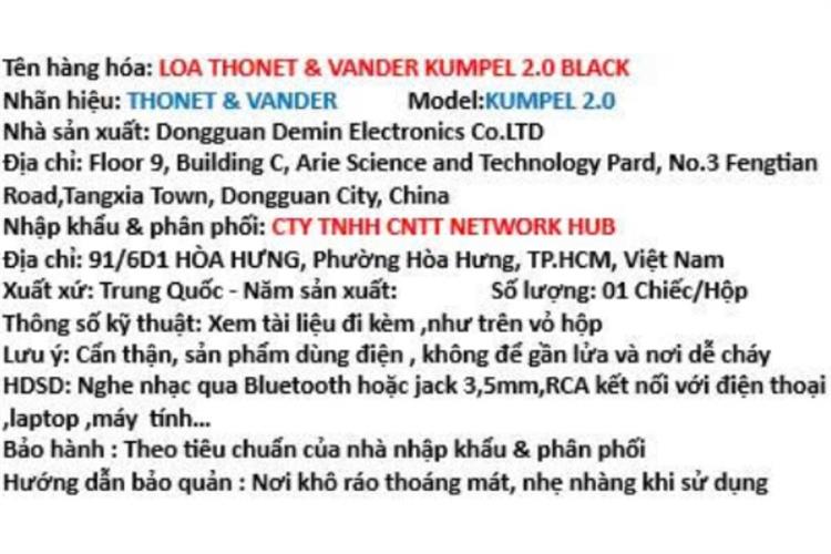 Loa vi tính Bluetooth Thonet & Vander Kumpel 2.0 Màu Đen