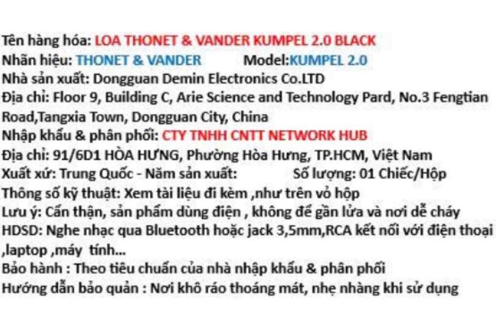 Loa vi tính Bluetooth kiểm âm Thonet & Vander Kumpel 2.0 Màu Đen