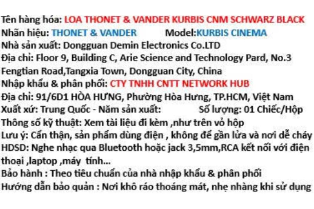 Loa vi tính Bluetooth kiểm âm Thonet & Vander Kurbis Cinema Màu Đen