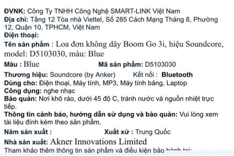 Loa Bluetooth Anker Soundcore Boom Go 3i Màu Xanh Dương