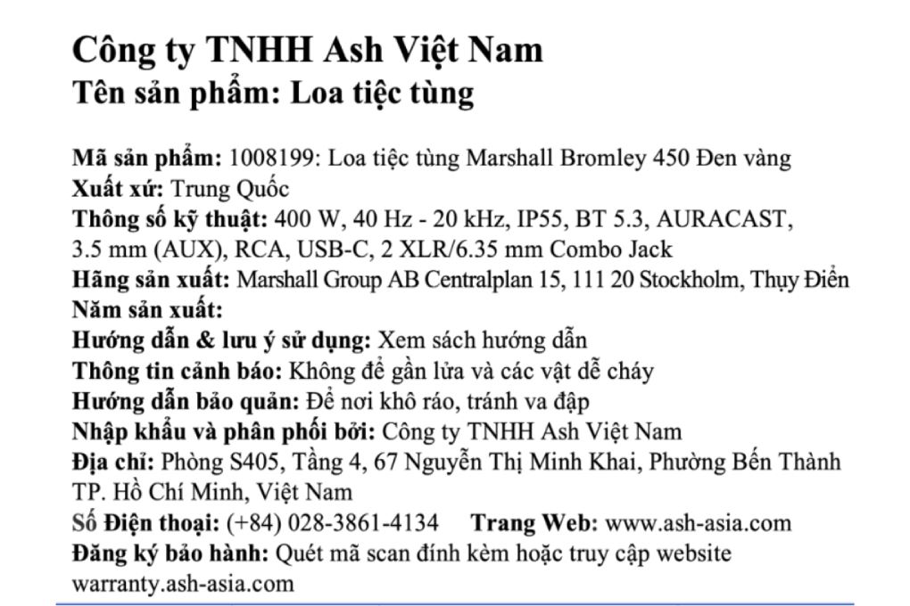 Loa Bluetooth Marshall Bromley 450 Màu Đen