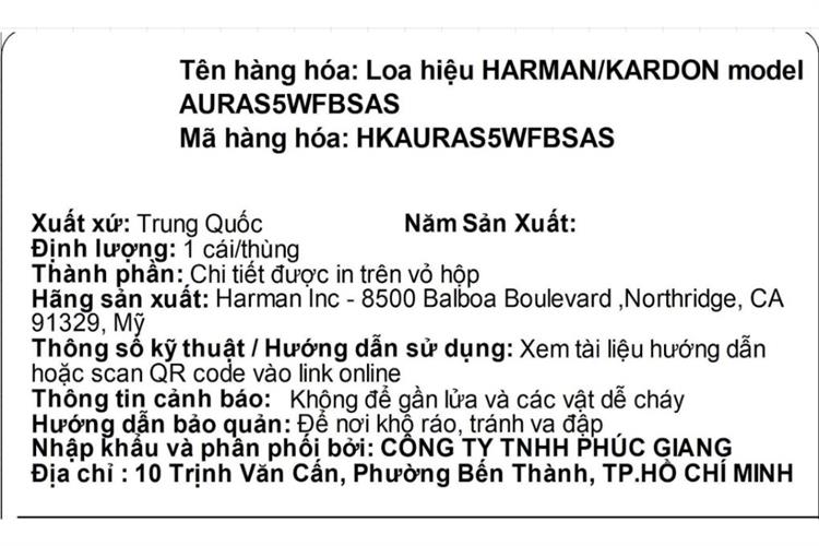 Loa Bluetooth Harman Kardon Aura Studio 5 Wifi Màu Đen