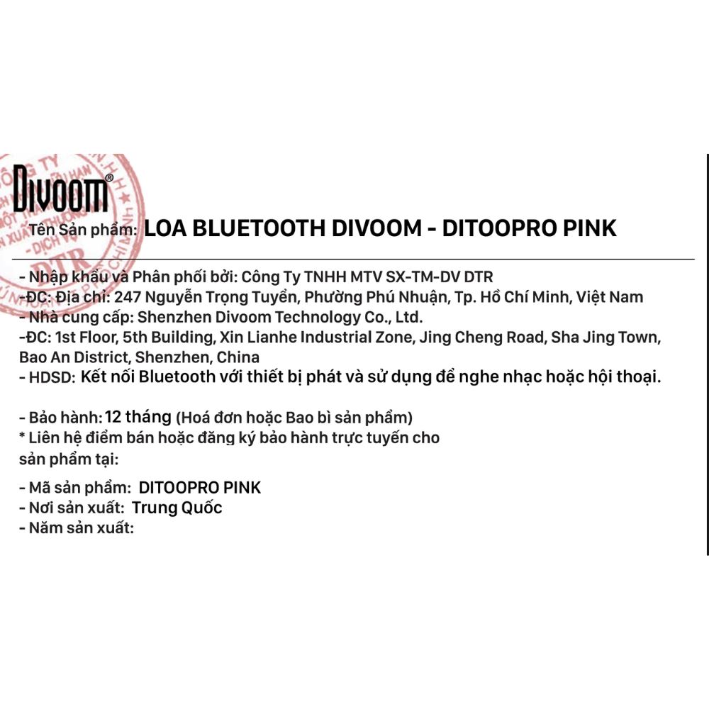 Loa Bluetooth Divoom DitooPro Pink Màu Hồng